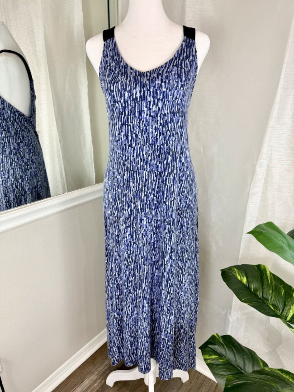 Donna Karan Sleepwear Blue Abstract Print Maxi Lounge Dress Pockets Women's L - Picture 13 of 16